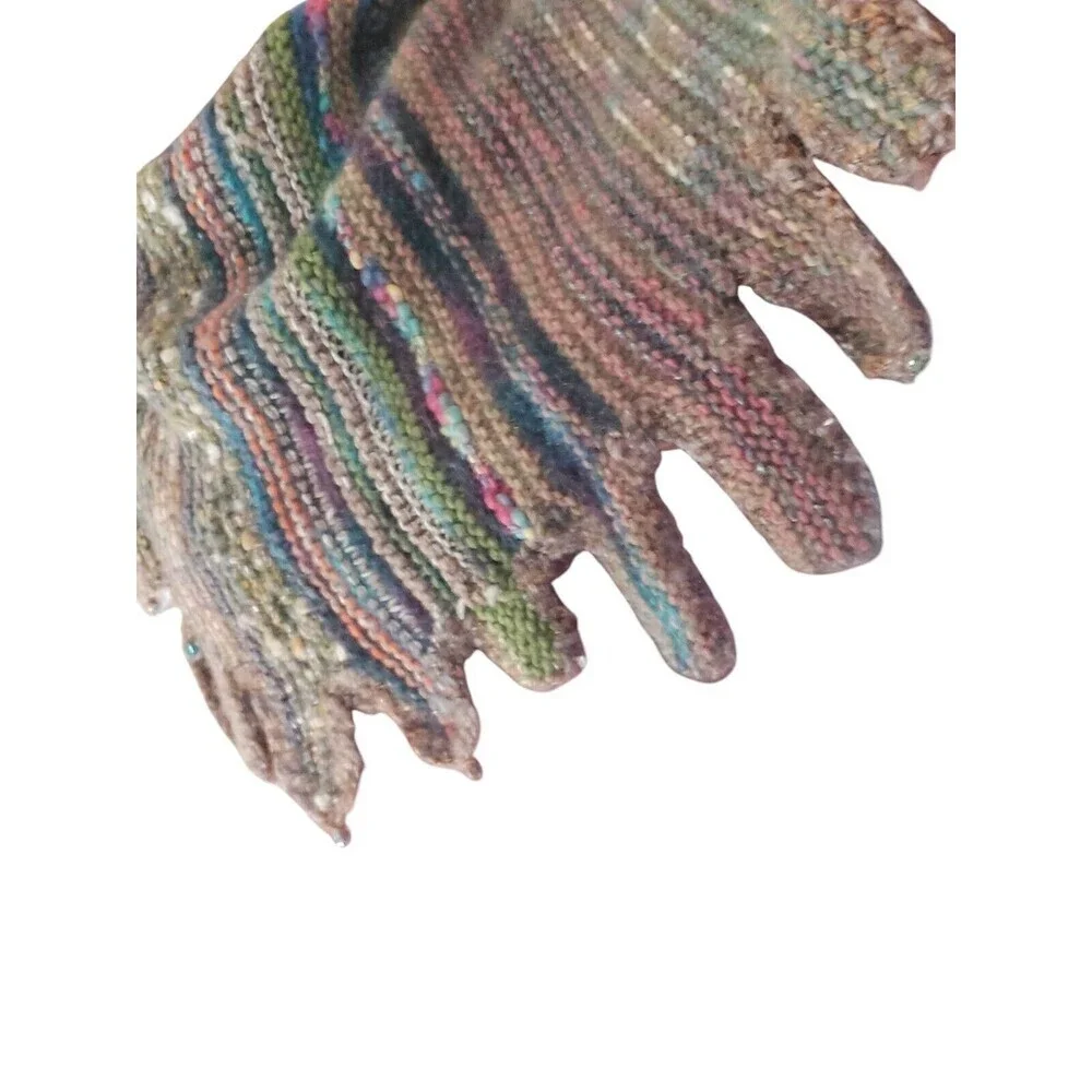 Boho Knitted Shawl Forest Drip Multicolor With Beads Hippie